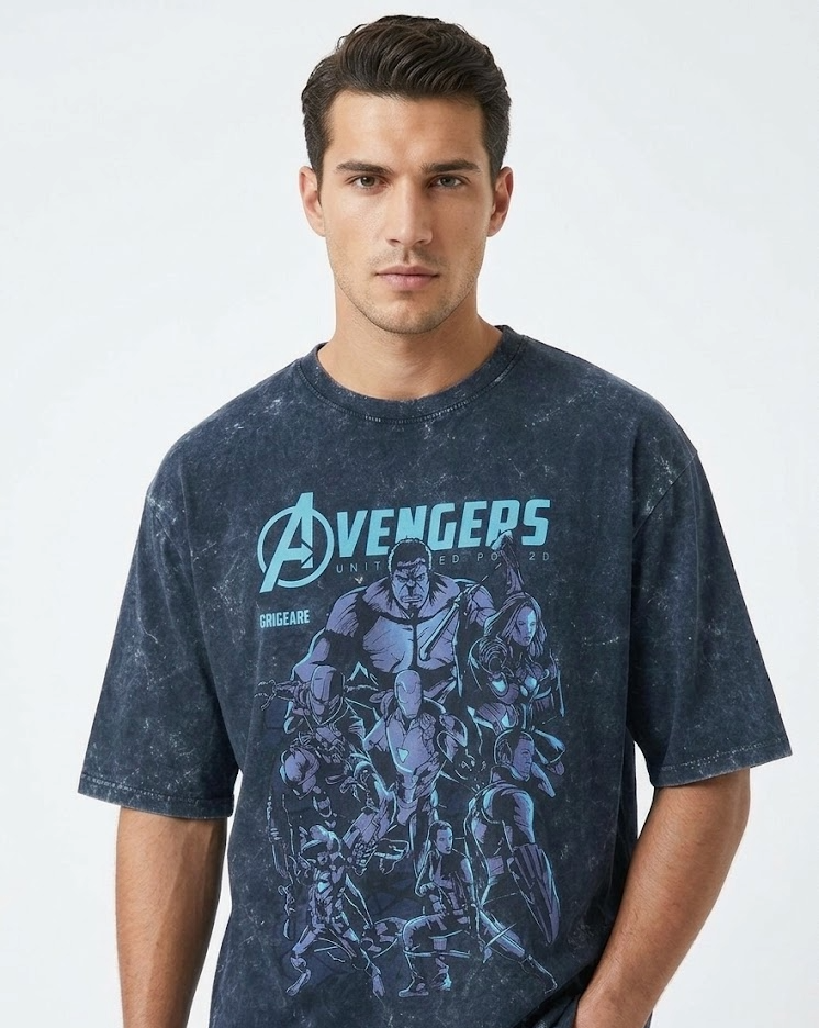 Unisex acid washed oversized T-shirt by LYVIT ORIGINALS featuring a relaxed fit and distressed, vintage-style fabric.