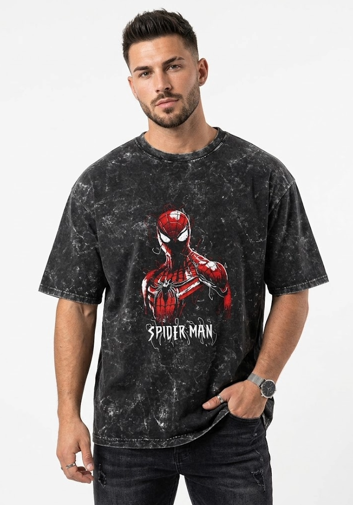 Unisex acid washed oversized T-shirt by LYVIT ORIGINALS, showing a relaxed fit with faded, vintage-style fabric.