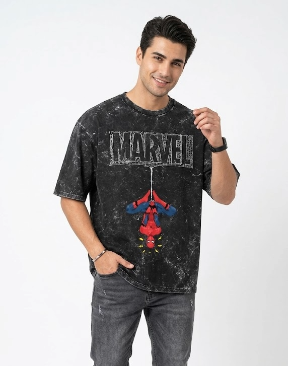 Unisex acid washed oversized T-shirt by LYVIT ORIGINALS, showing a relaxed fit and stylish distressed fabric.