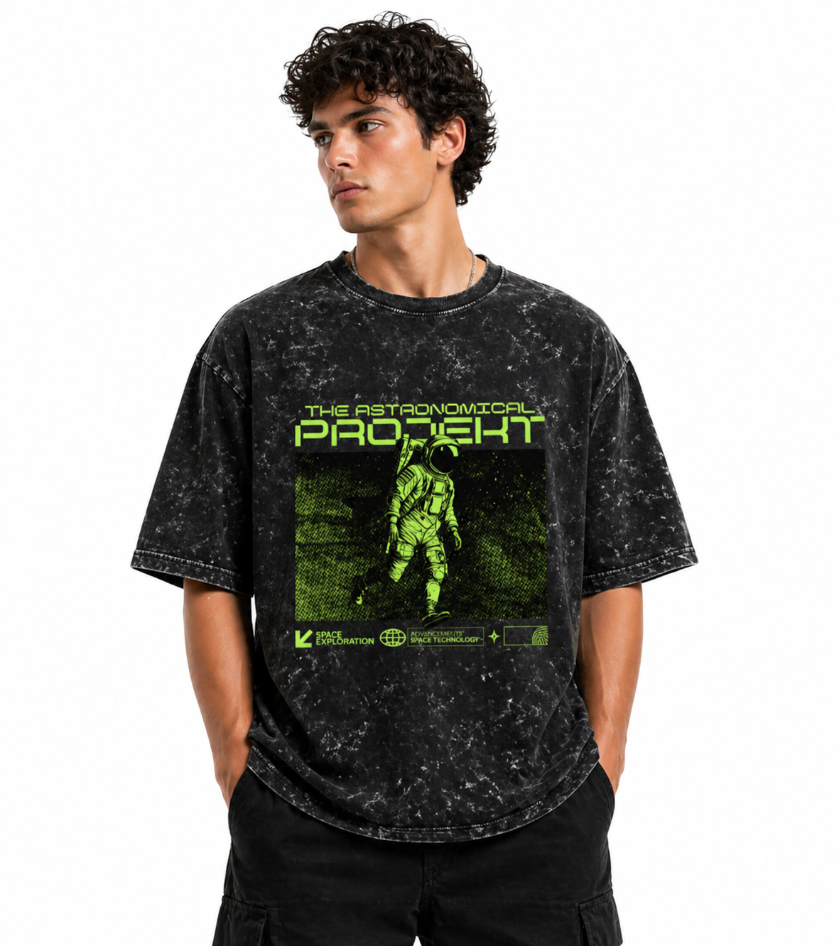 Unisex acid washed oversized tee by LYVIT ORIGINALS, featuring a relaxed fit and casual style, shown on a model.