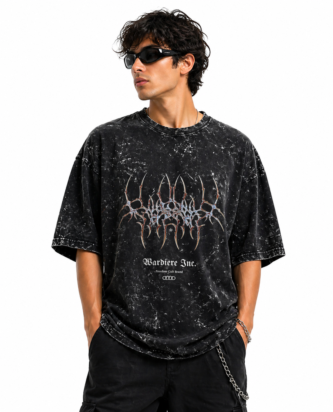 Unisex acid washed oversized T-shirt by LYVIT ORIGINALS, showing a relaxed fit and vintage-style fabric.