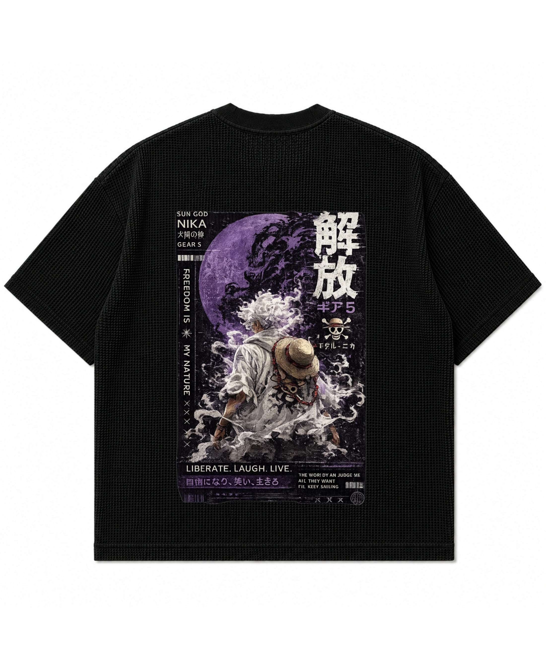 Back view of LYVIT ORIGINALS ANIME-themed T-shirt mockup showcasing the printed design on the fabric.
