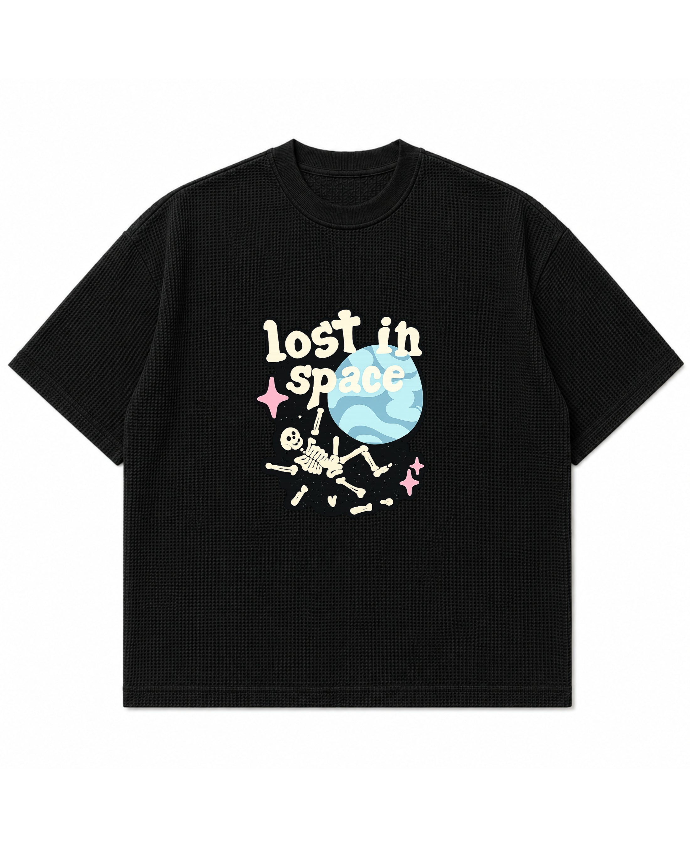 Lyvit Originals waffle boxy fit T-shirt displayed from the front, showcasing its relaxed, stylish design.