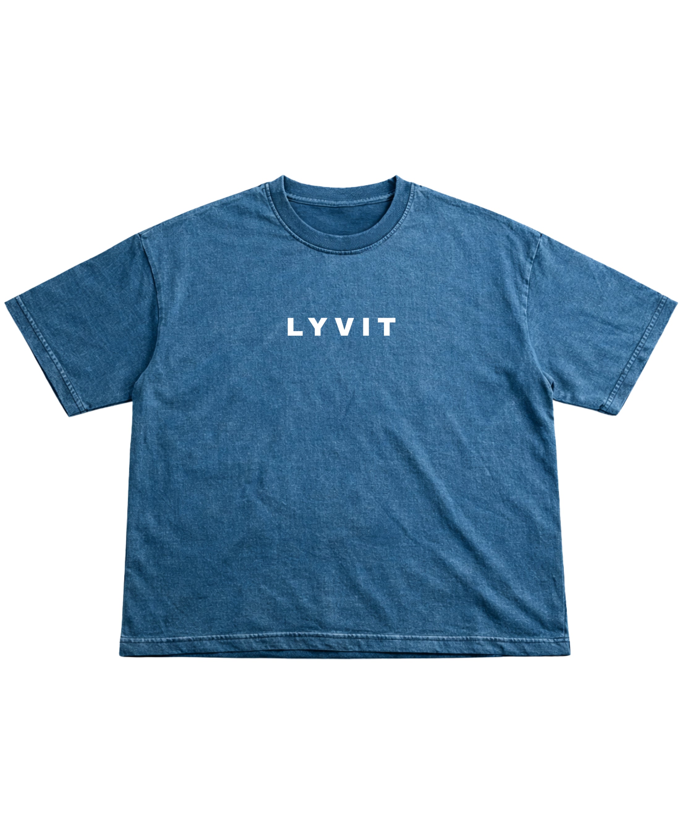 Lyvit Originals denim wash T-shirt displayed on a mannequin, showcasing a casual, stylish front view with a classic fit.