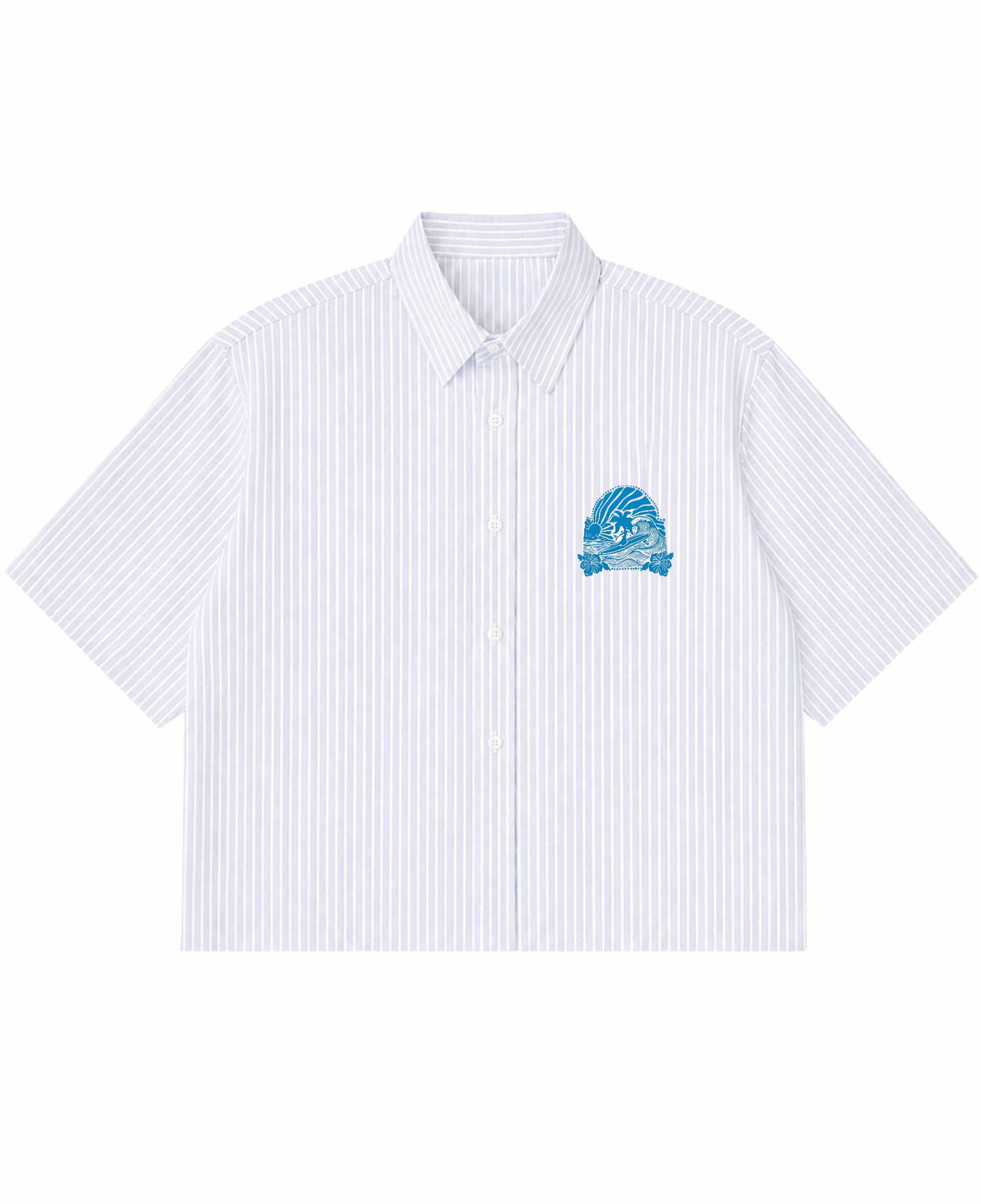Blue Striped Oxford Boxy Shirt Front Design