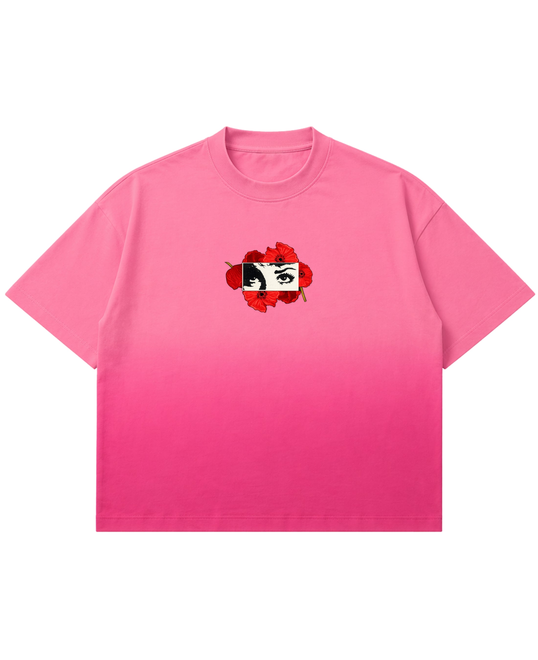 Pink Sunfade Ombré Wash Boxy Fit T-shirt Front Design