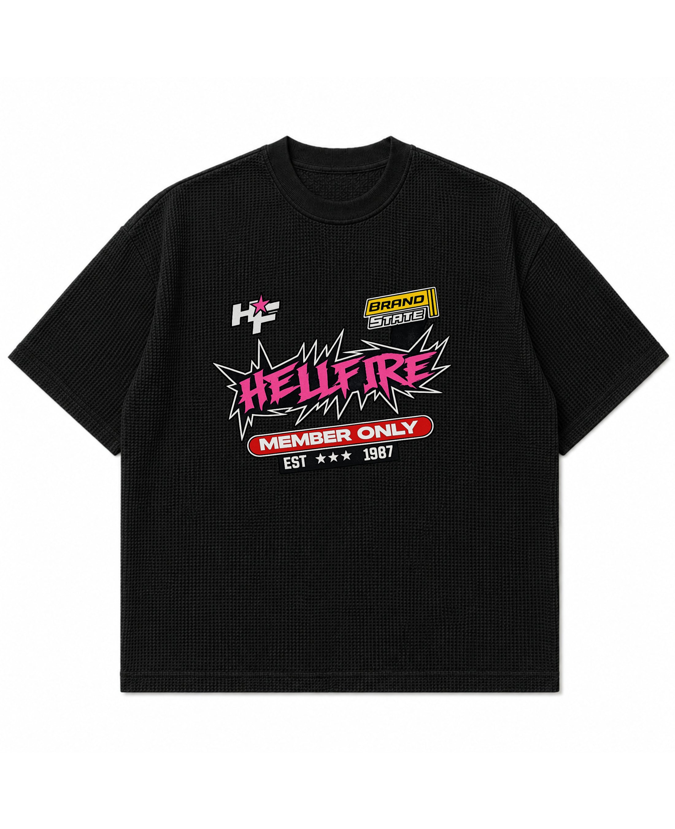 Black waffle boxy fit Front Design
