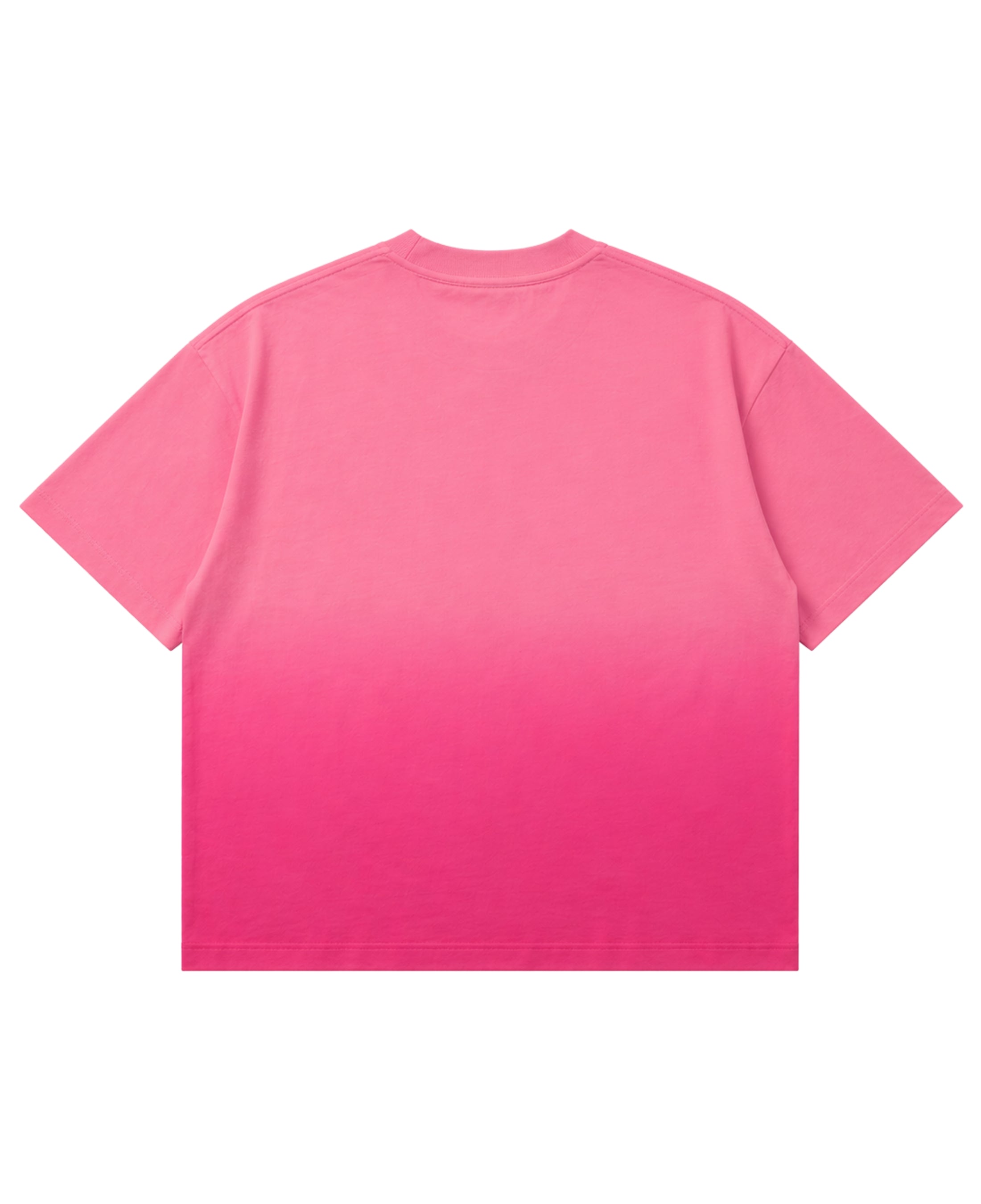Pink sunfade ombre boxy fit T-shirt by LYVIT ORIGINALS shown from the back with a relaxed fit and vibrant color gradient.