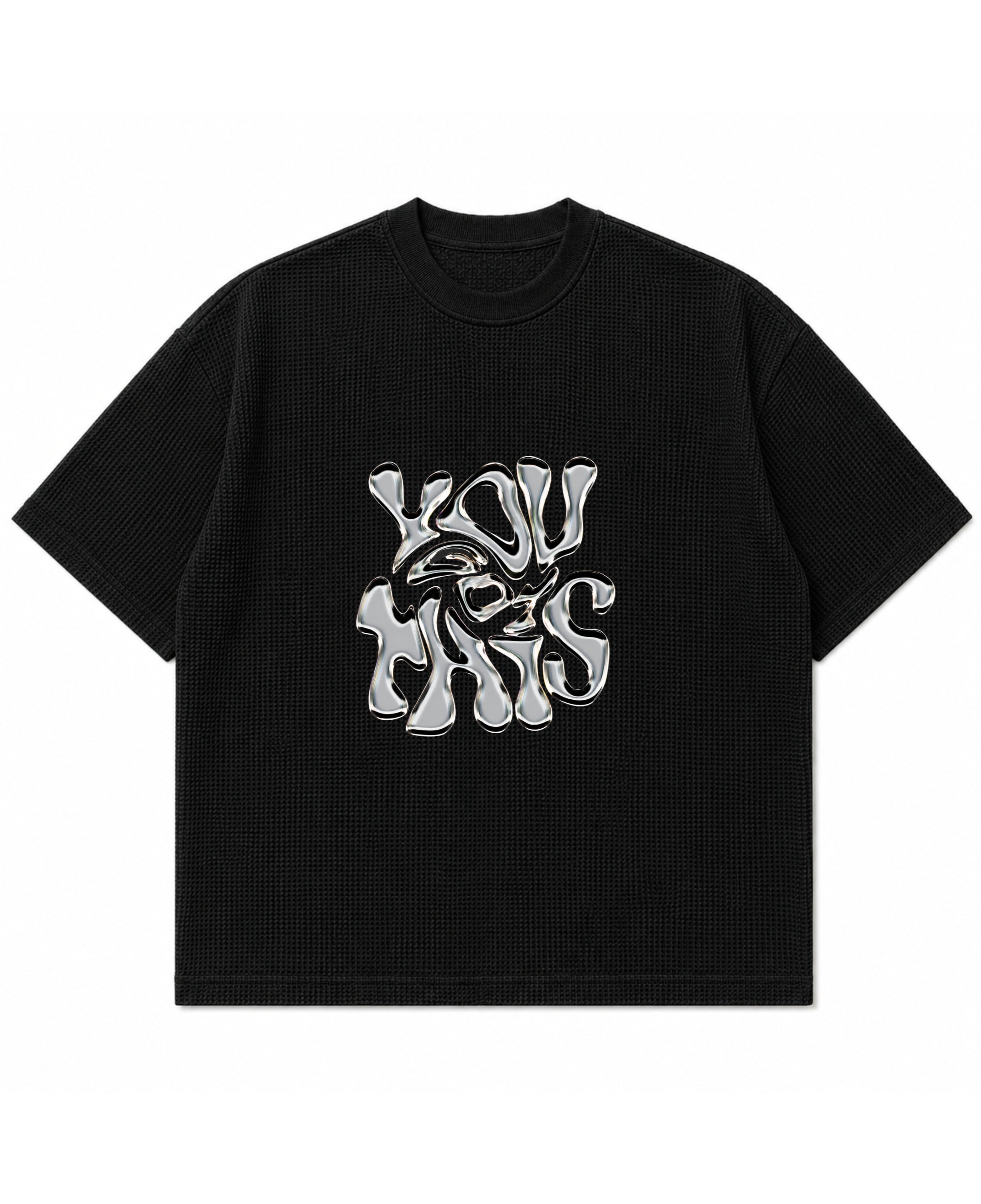 Lyvit Originals waffle boxy fit T-shirt shown from the front in a mockup image, featuring a relaxed, oversized style.