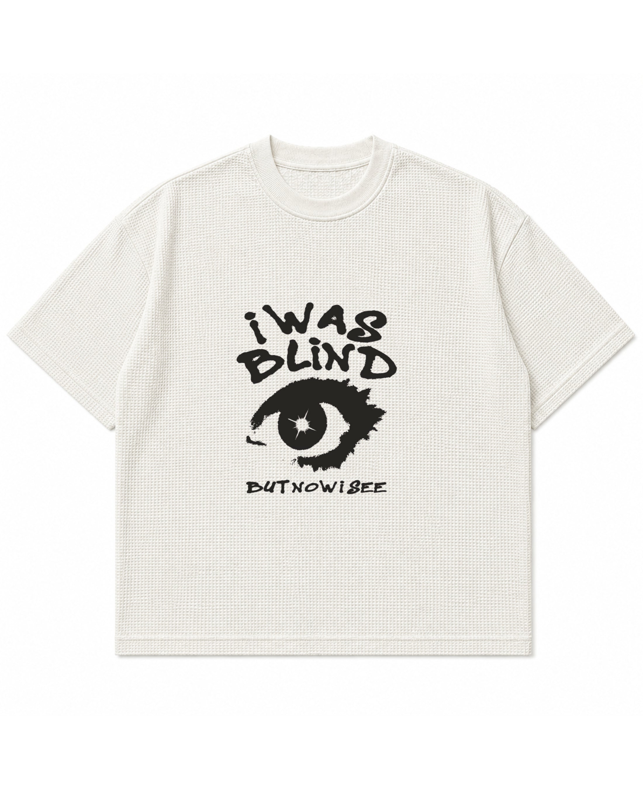 Front view of a white Waffle Boxy Fit T-shirt by LYVIT ORIGINALS, showcasing its relaxed fit and waffle texture fabric.