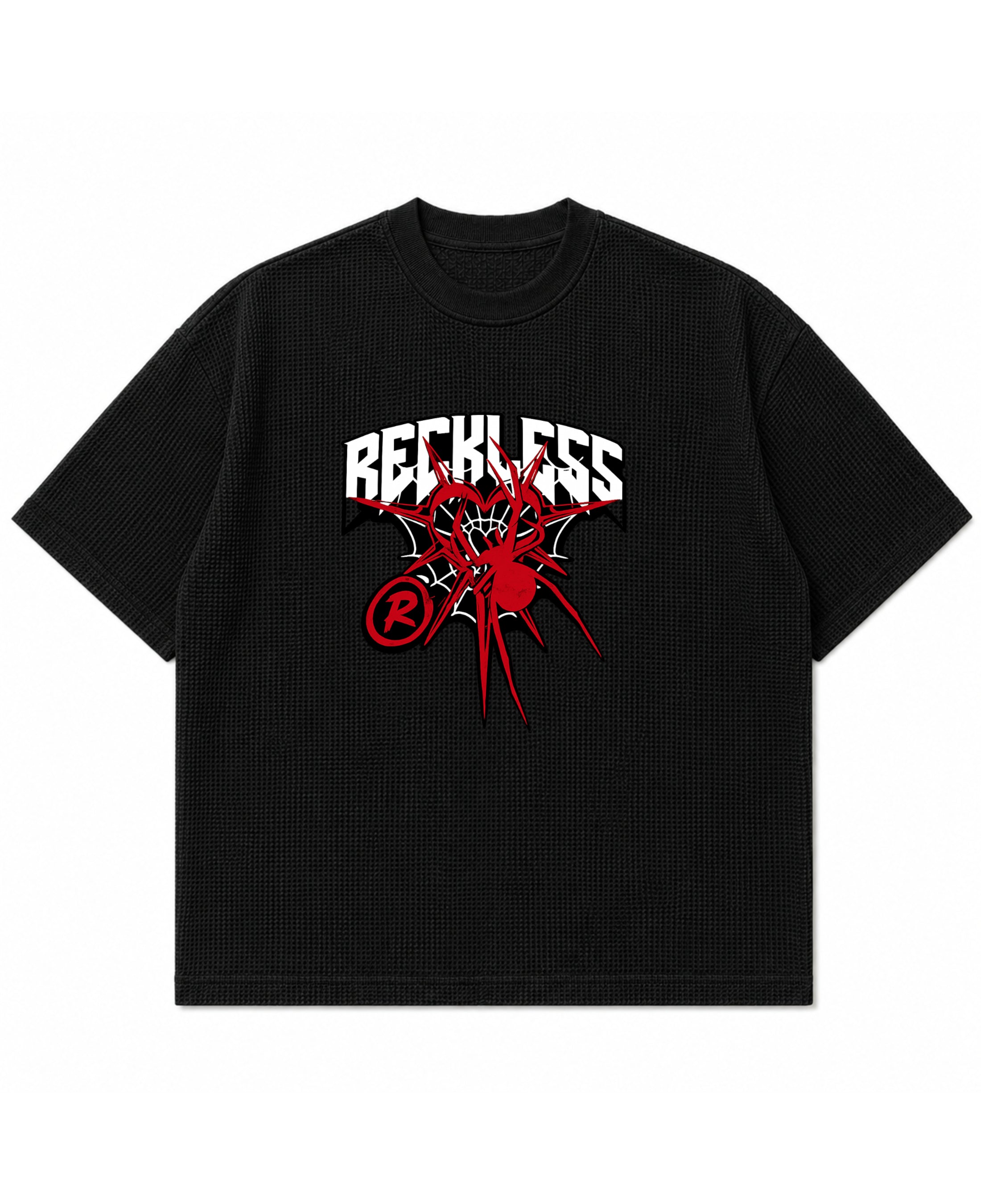 Black waffle boxy fit Front Design