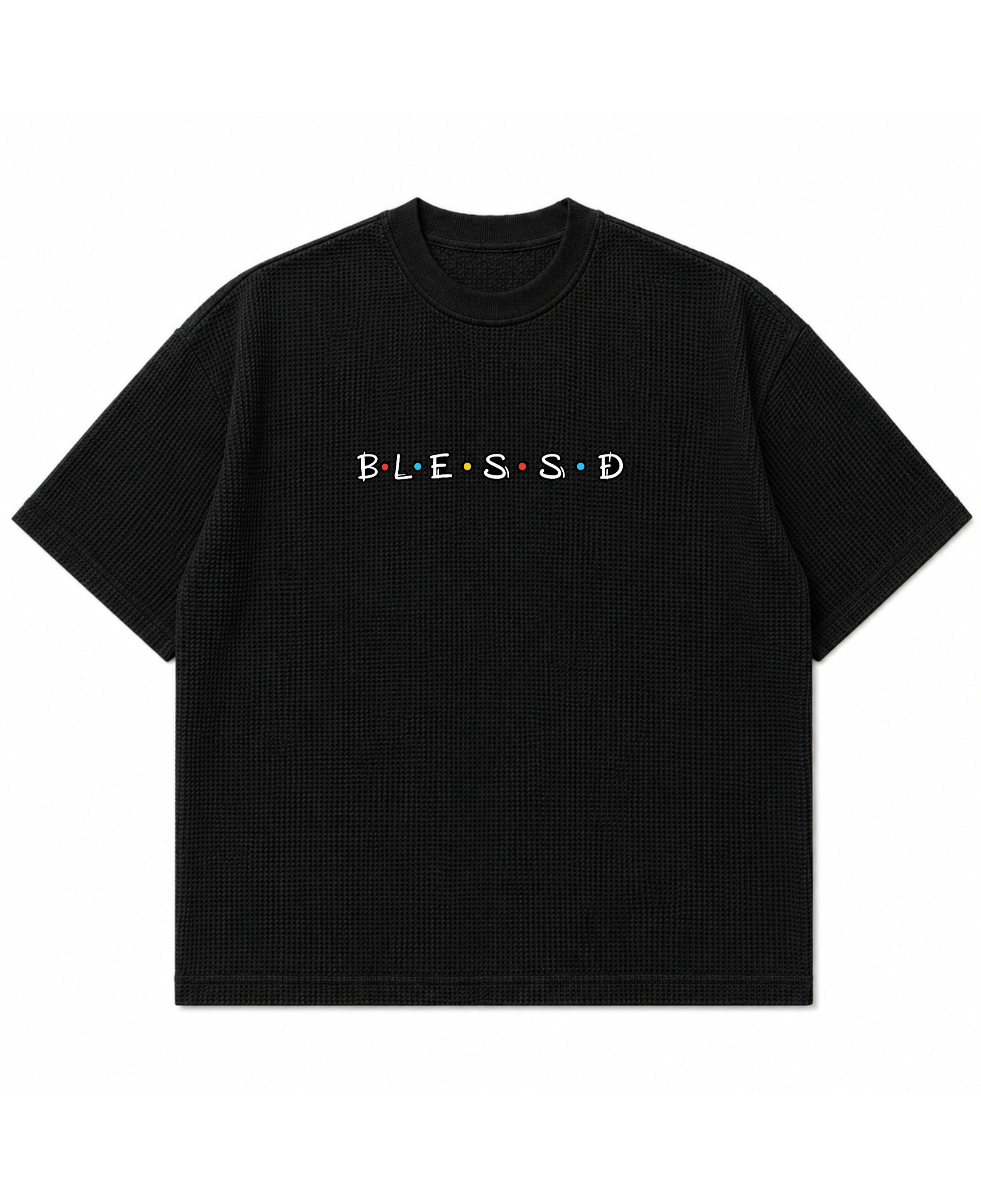 Black waffle boxy fit Front Design