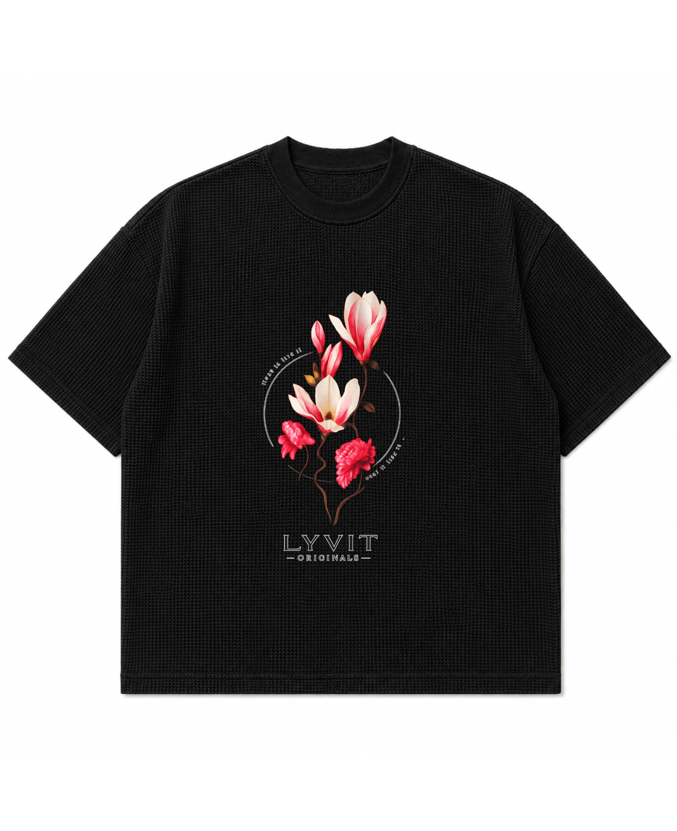 Black waffle boxy fit Front Design