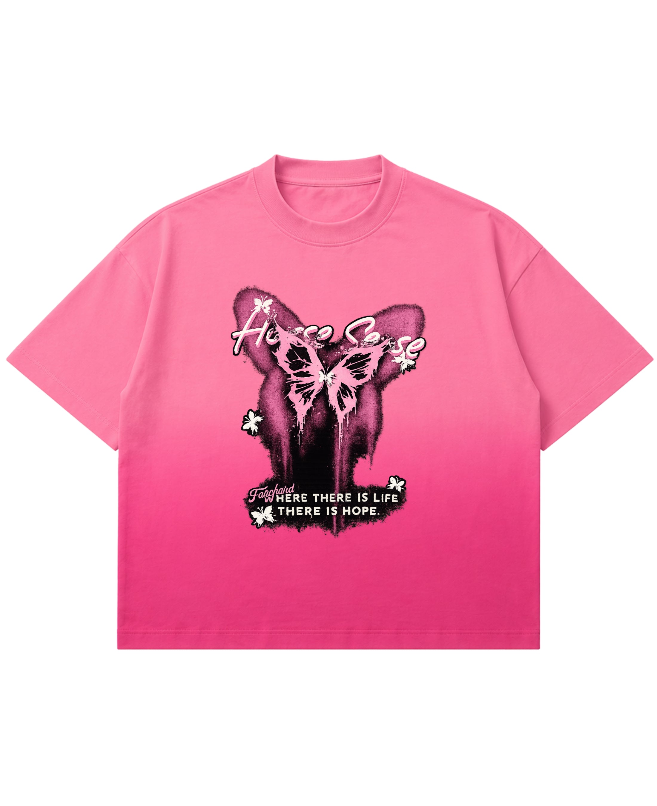 Pink Sunfade Ombré Wash Boxy Fit T-shirt Front Design