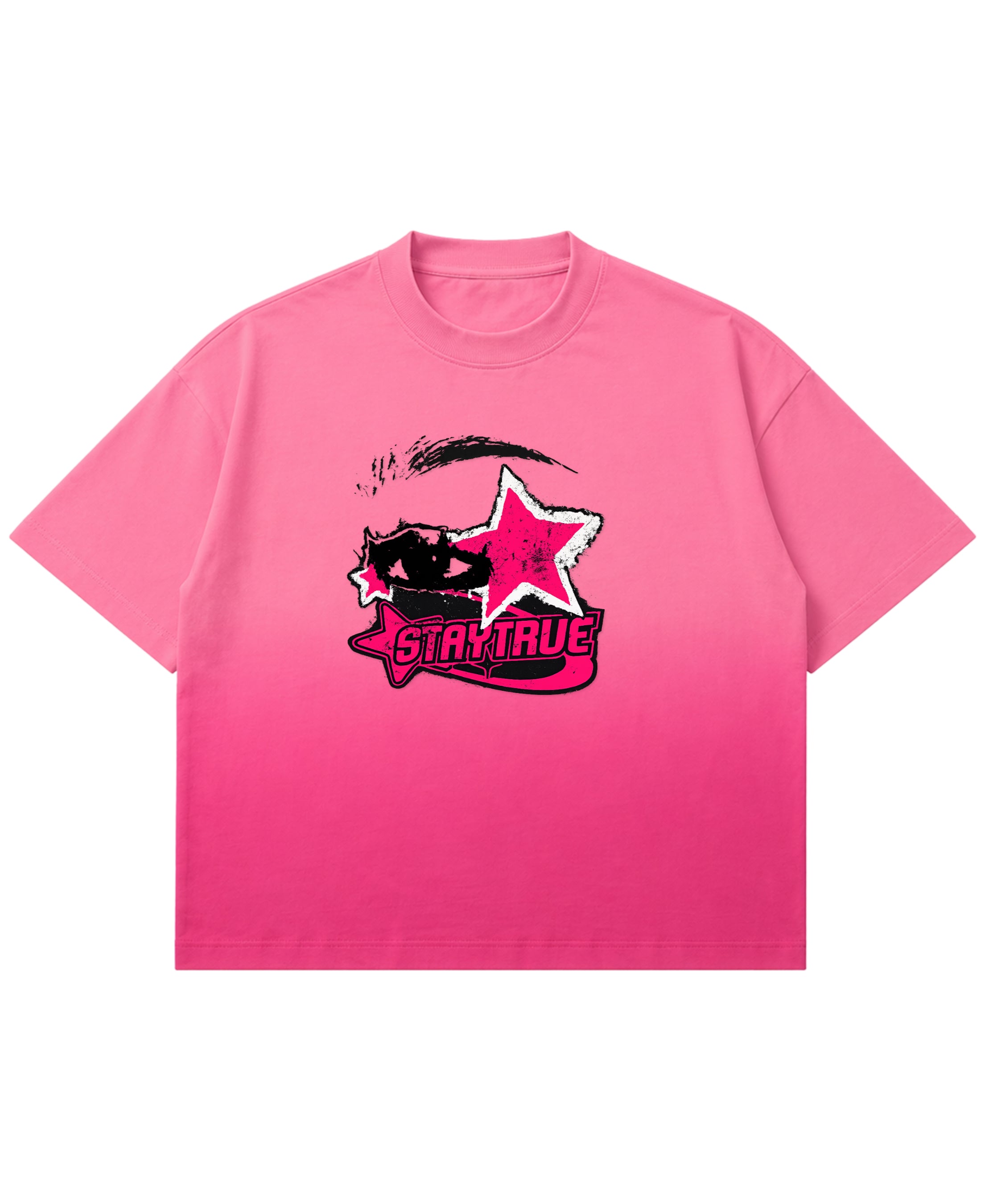 Pink Sunfade Ombré Wash Boxy Fit T-shirt Front Design
