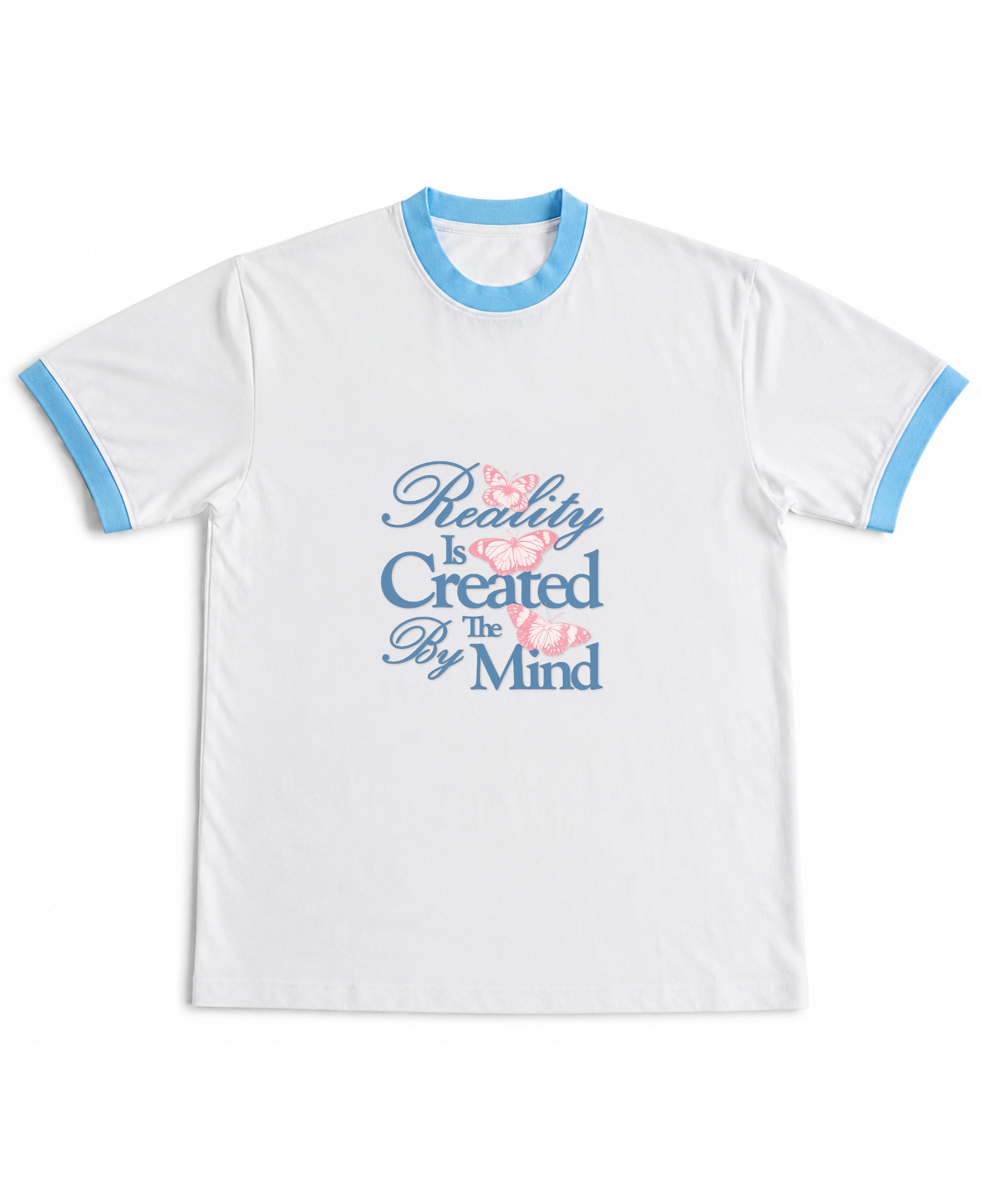 White & Sky Blue Ringer tee Front Design