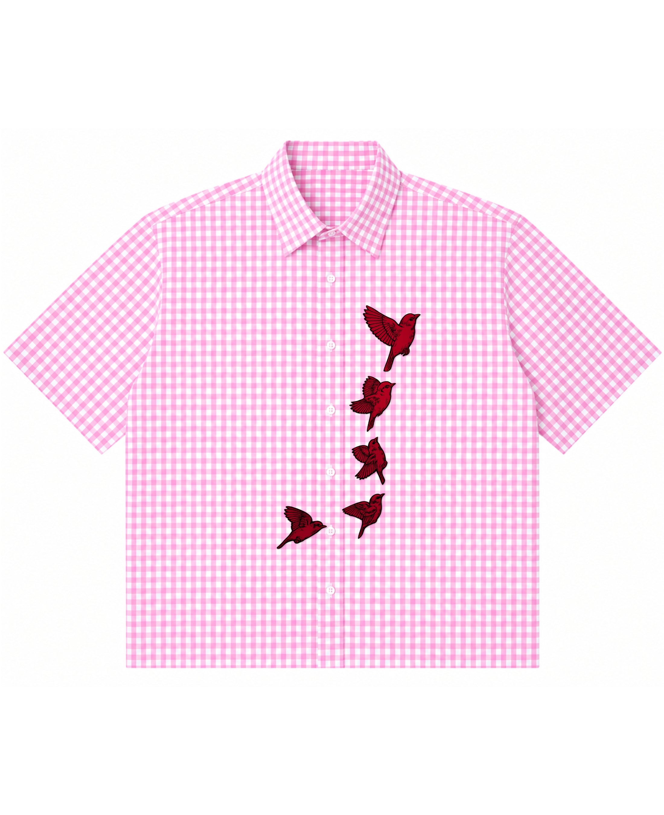 Pink Gingham Oxford Boxy Shirt Front Design