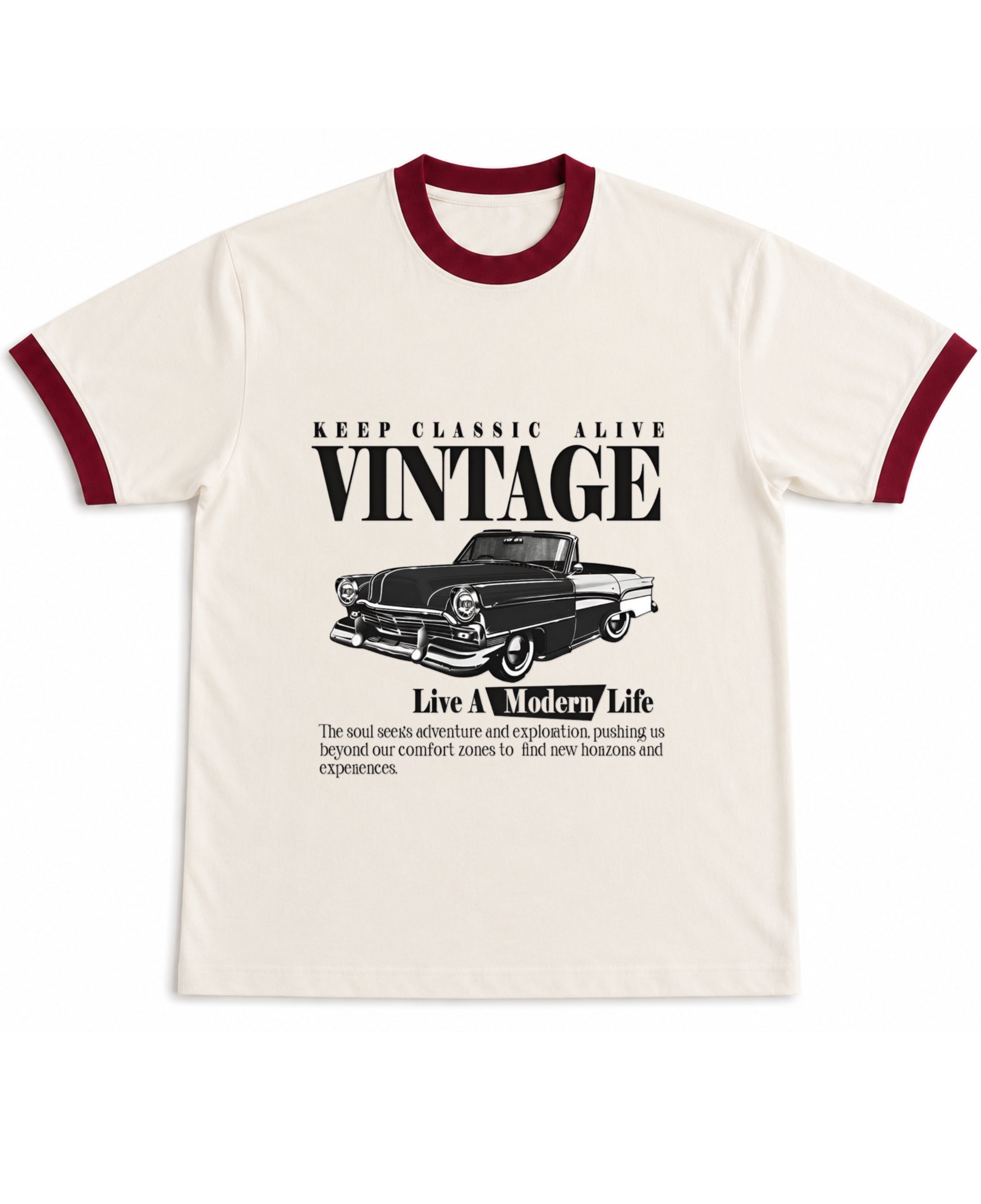 Off White & Maroon Ringer tee Front Design