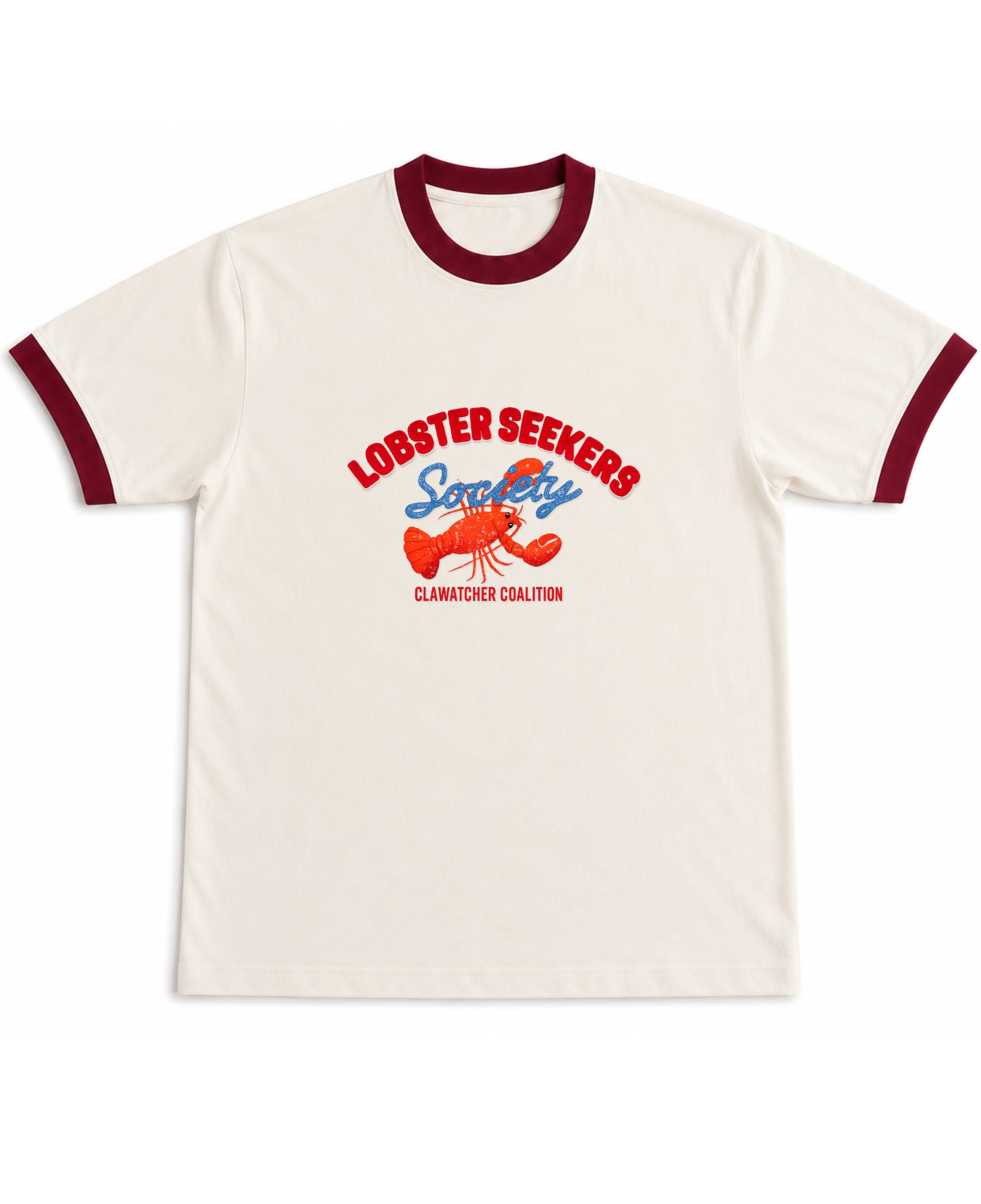 Off White & Maroon Ringer tee Front Design