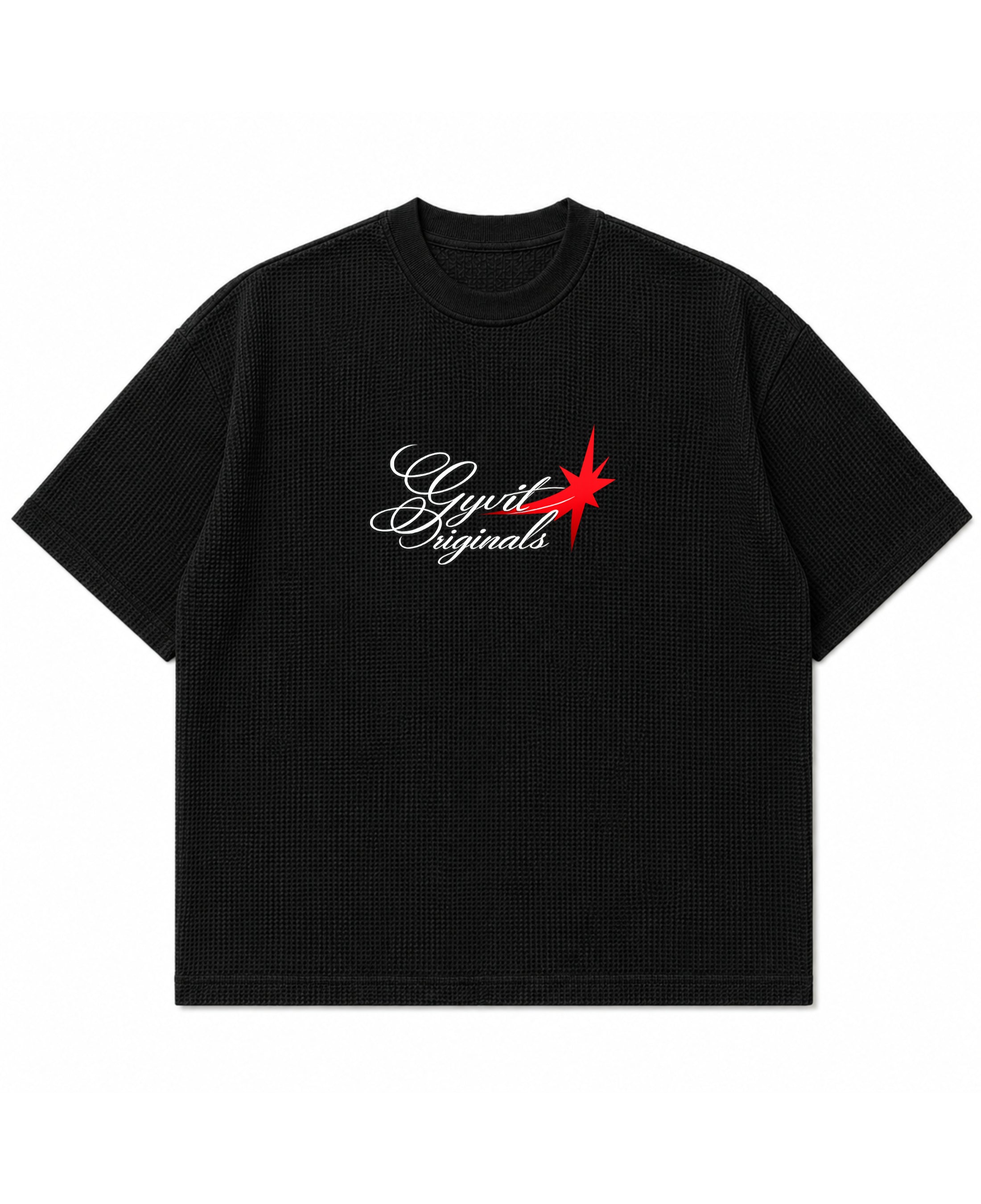 Black waffle boxy fit Front Design